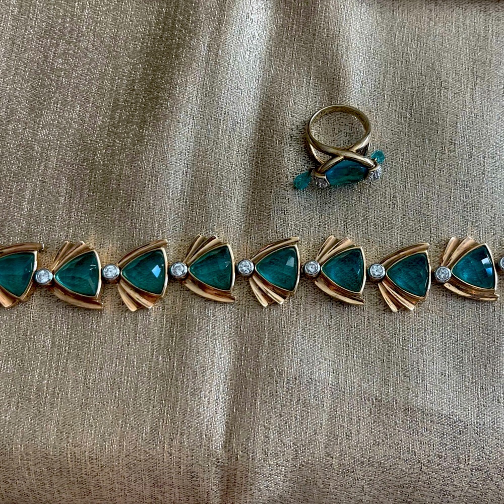 Gold Plated Silver Aqua Marine Bracelet and Ring